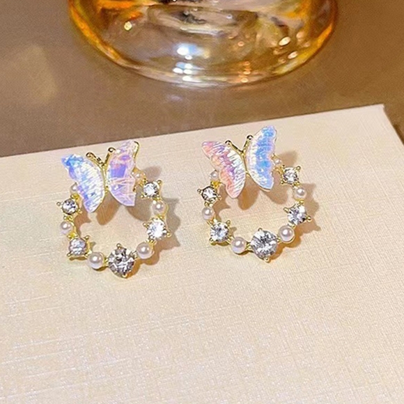 18k gold butterfly diamond earrings - Picture 3 of 6